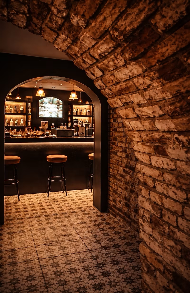 Getúlio Bar Secreto – balcão do bar sob os arcos de tijolo
